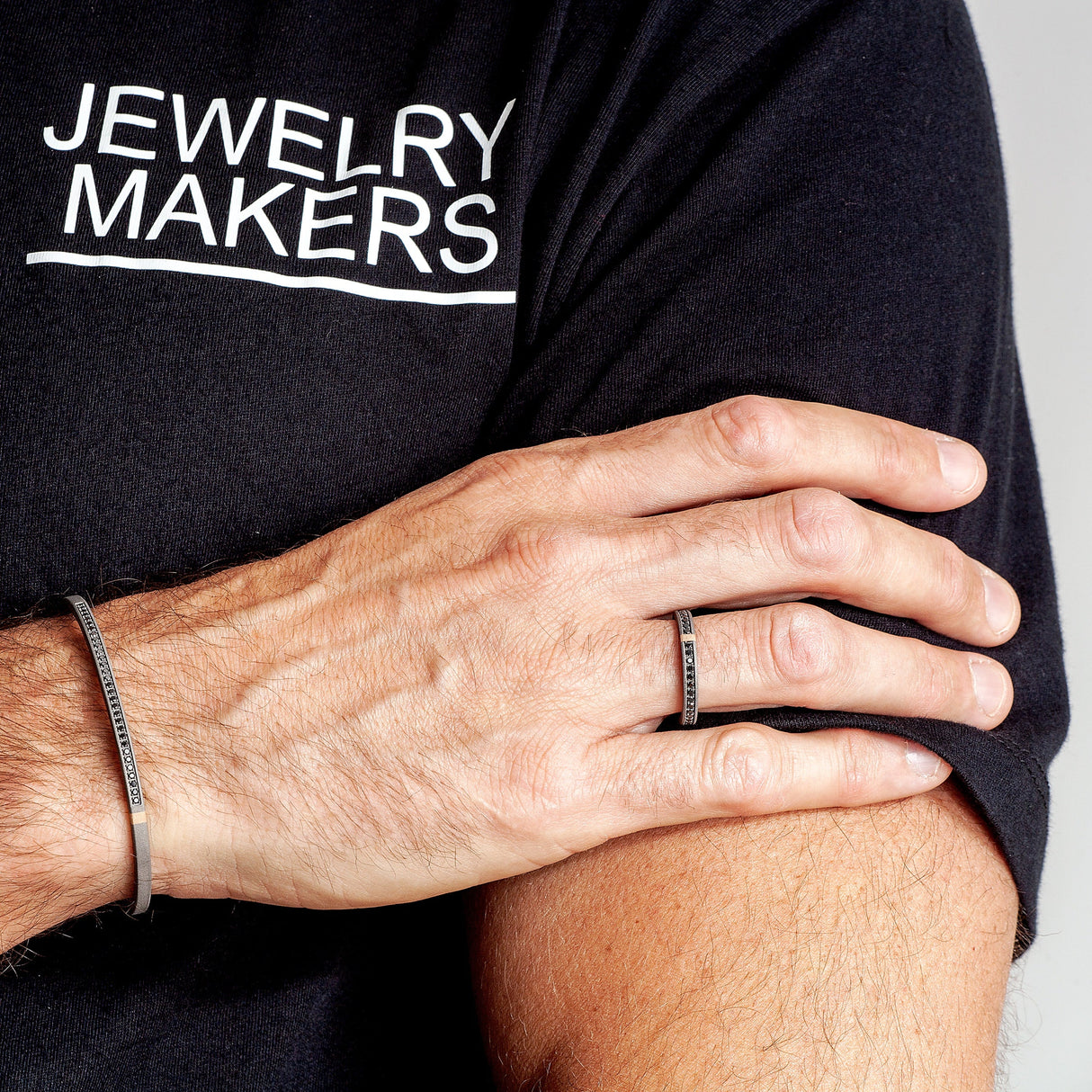 Anello Fedina Uomo Titanio Oro Rosa Diamanti Neri