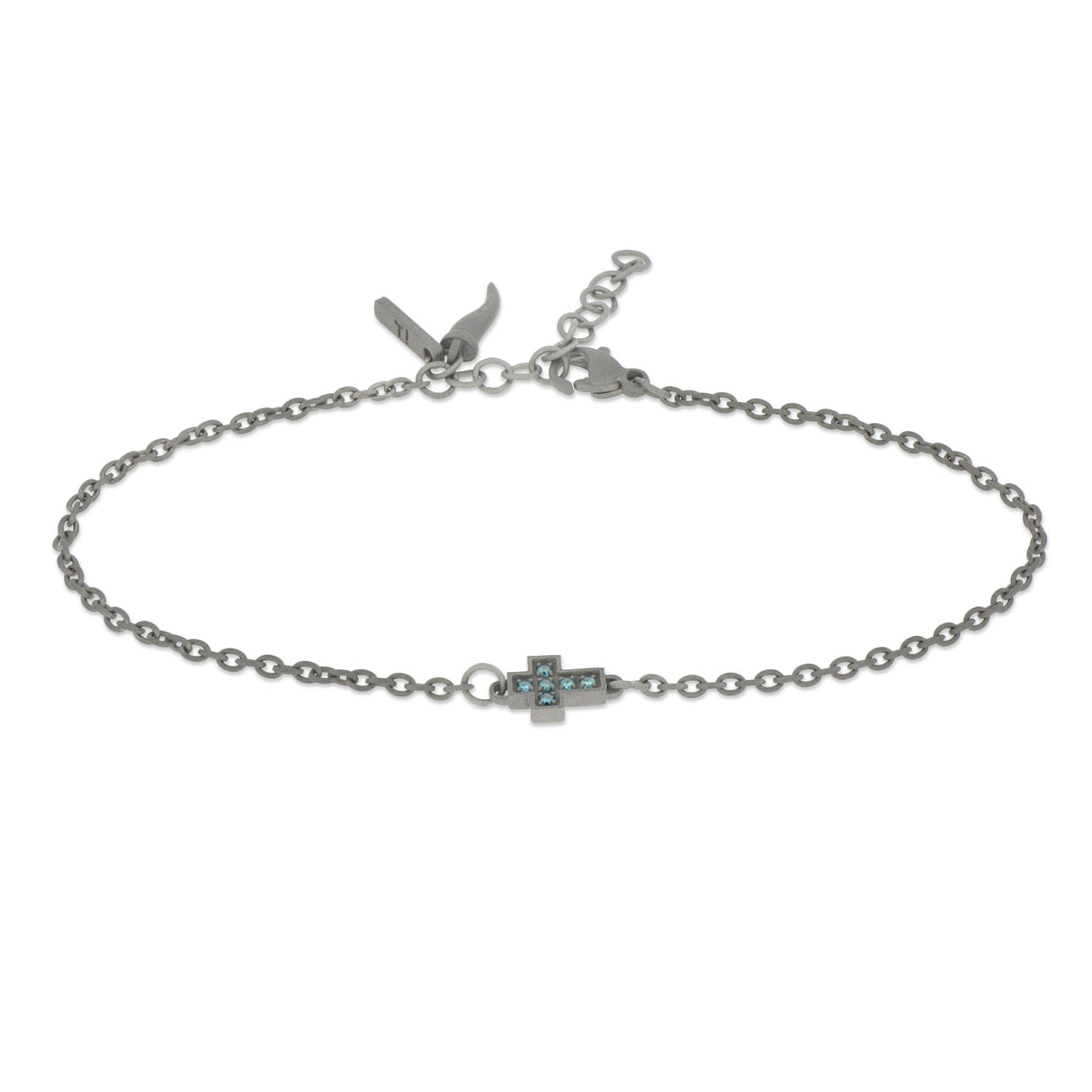 BRACCIALE IN TITANIO CON CROCE CENTRALE E DIAMANTI BLU