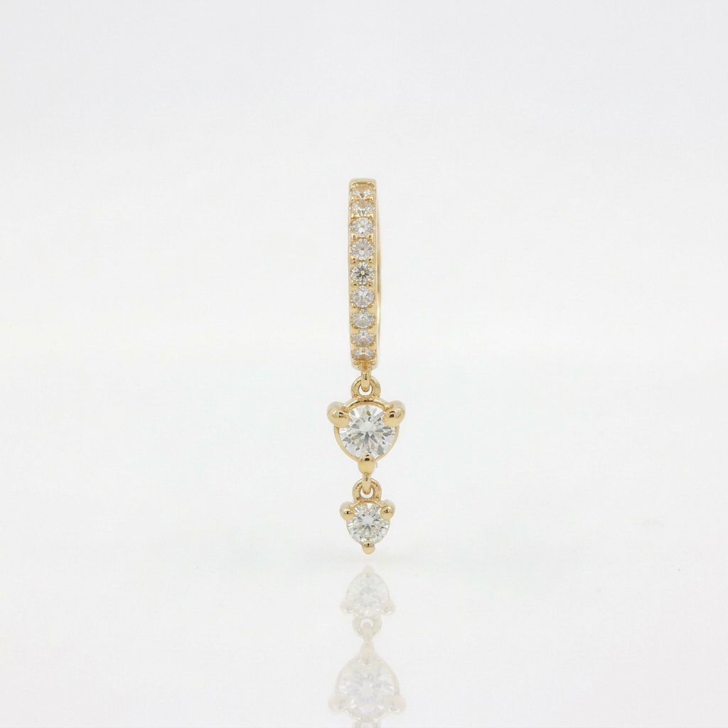 Mono Orecchino Cerchio Pendente Oro Giallo 18kt e Diamanti