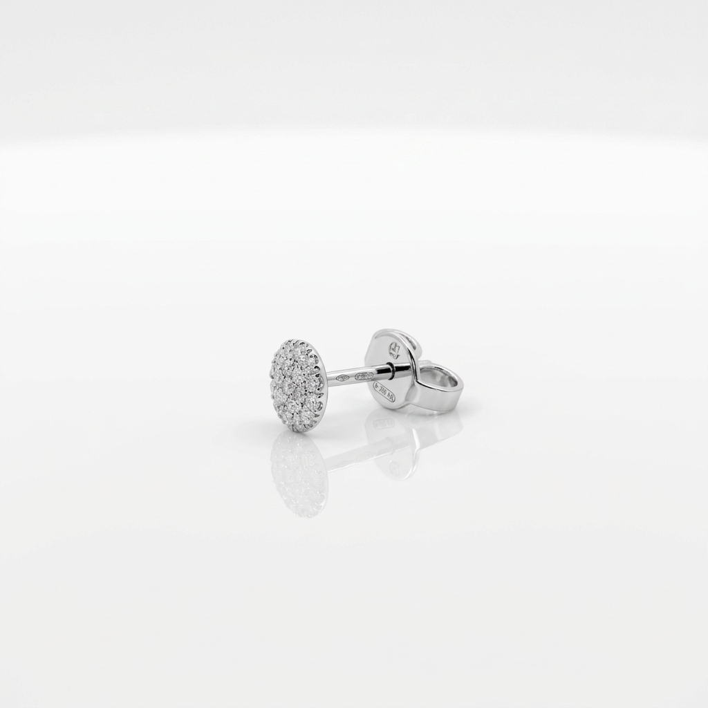 Mono Orecchino Piastra Pavè Oro Bianco 18kt e Diamanti
