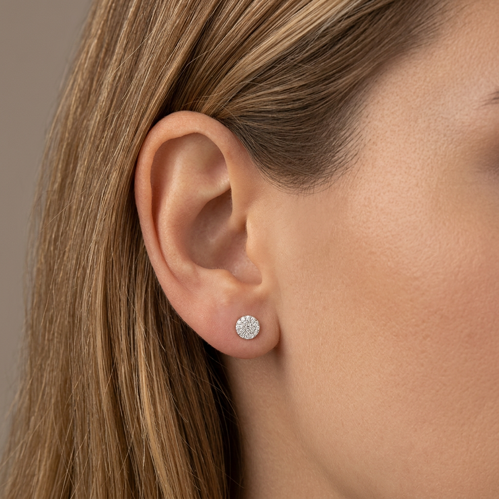Mono Orecchino Piastra Pavè Oro Bianco 18kt e Diamanti