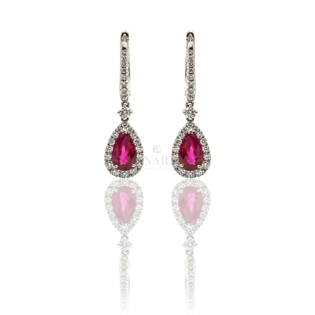 Orecchini Rubino Goccia con Diamanti in Oro Bianco-Orecchini-CRIVELLI-Gioielleria Granarelli