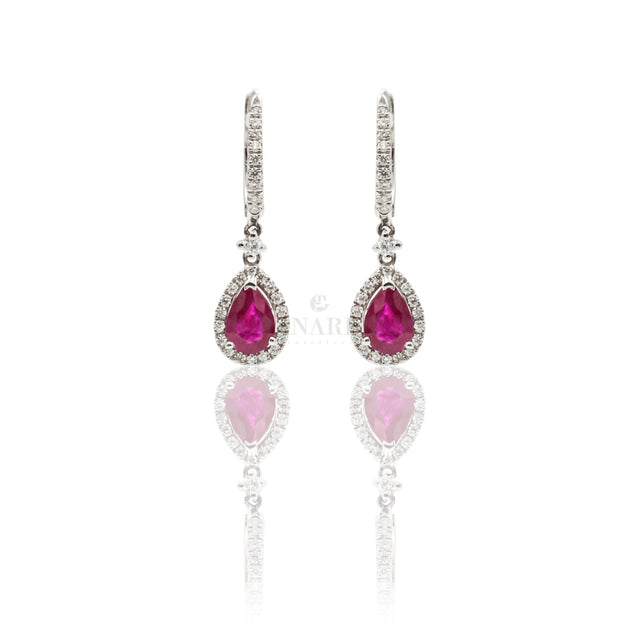 Orecchini Rubino a Goccia con Diamanti in Oro Bianco-Orecchini-CRIVELLI-Gioielleria Granarelli