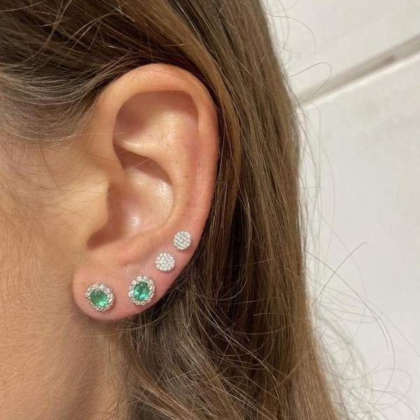 Orecchini a Lobo in Oro Bianco con Smeraldo e Diamanti