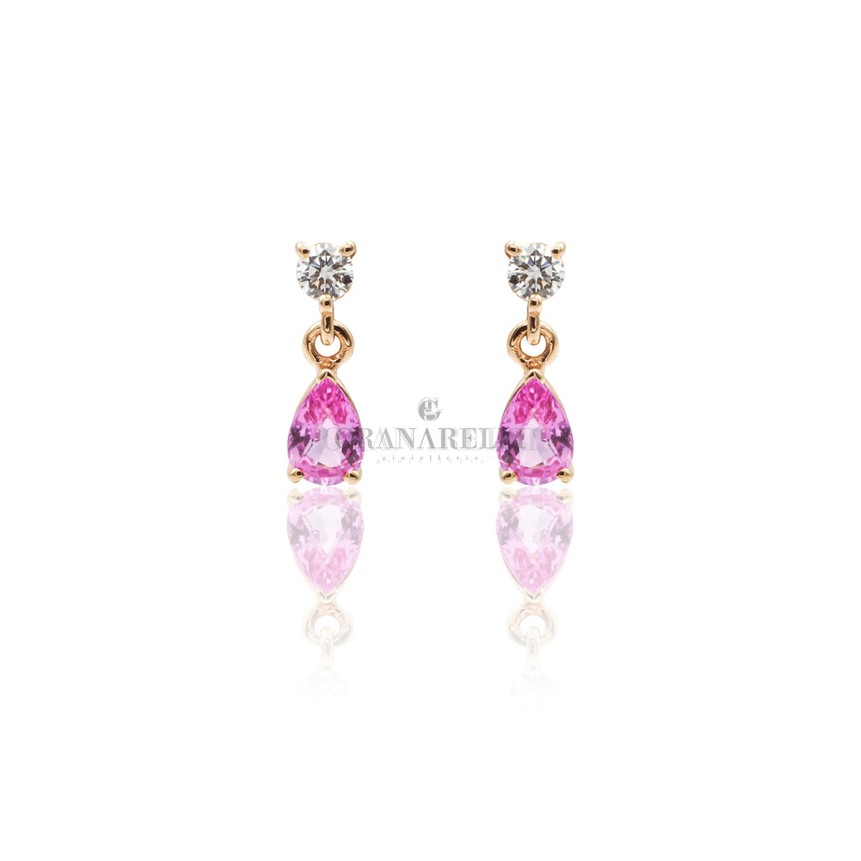 Orecchini Zaffiro Rosa e Diamanti pendenti in Oro Rosa-Orecchini-CRIVELLI-Gioielleria Granarelli