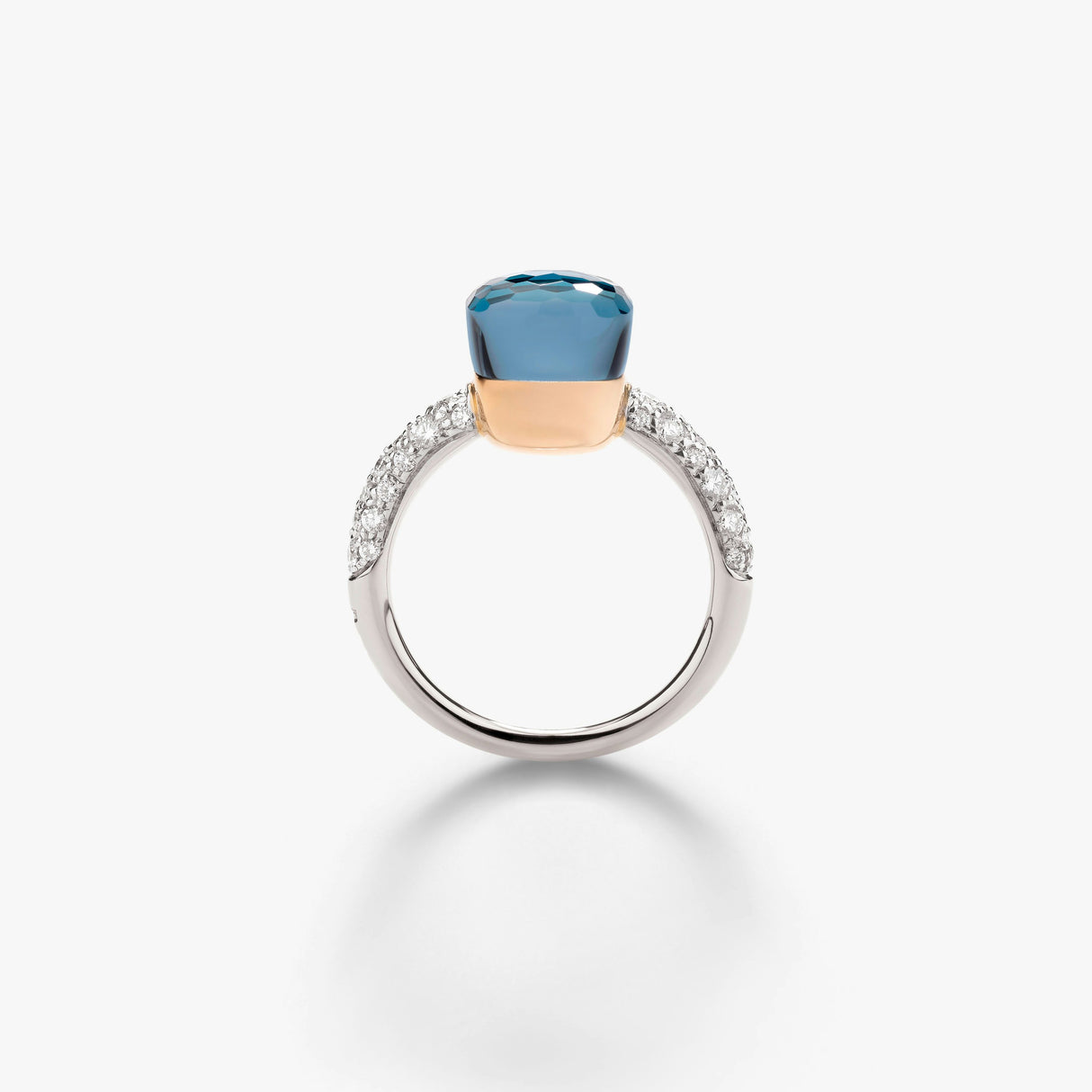 Anello Nudo Petit Oro Bianco e Rosa Topazio Blu, Turchese e Diamanti