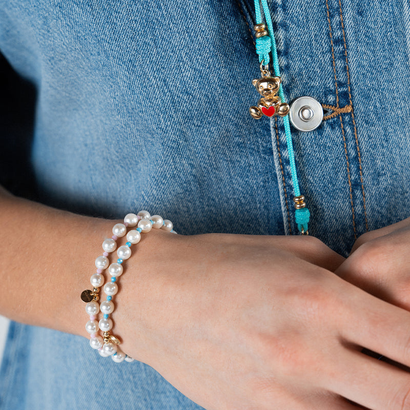 Bracciale Perle e Zirconi cordino Turchese