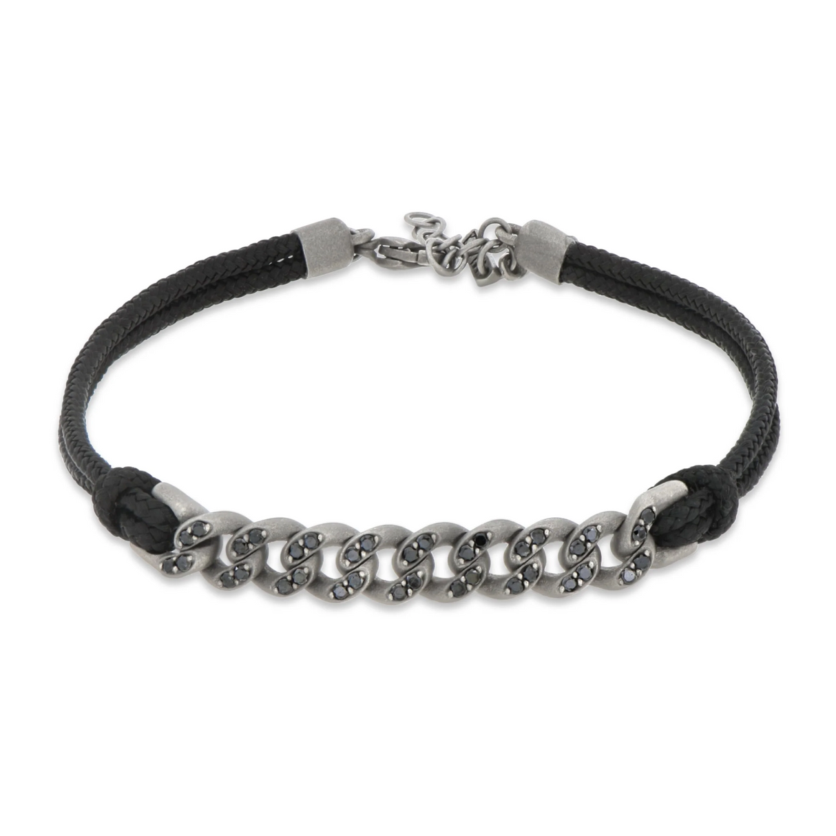 Bracciale Groumette Titanio Diamanti Brown Cordino Nero