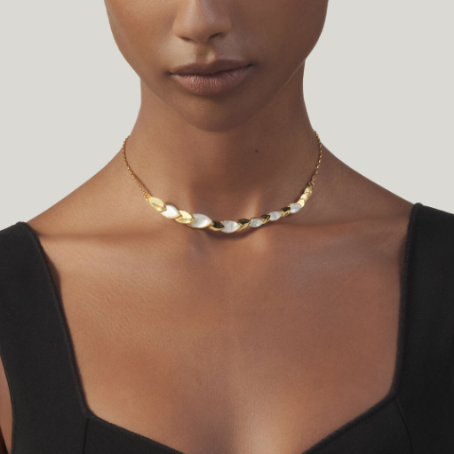 Collana Skin Madreperla Piccola Argento Dorato