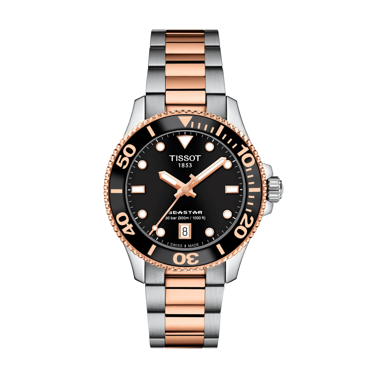 Seastar 1000 36 mm Acciaio Bicolore PVD Rosa-Orologi-TISSOT-Gioielleria Granarelli