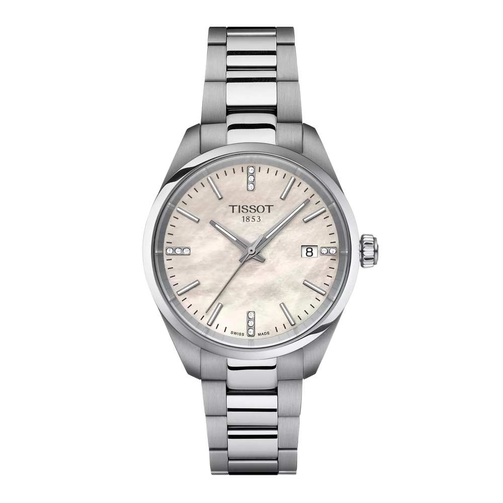 PR 100 34MM Madreperla con Diamanti Acciaio-Orologi-TISSOT-Gioielleria Granarelli