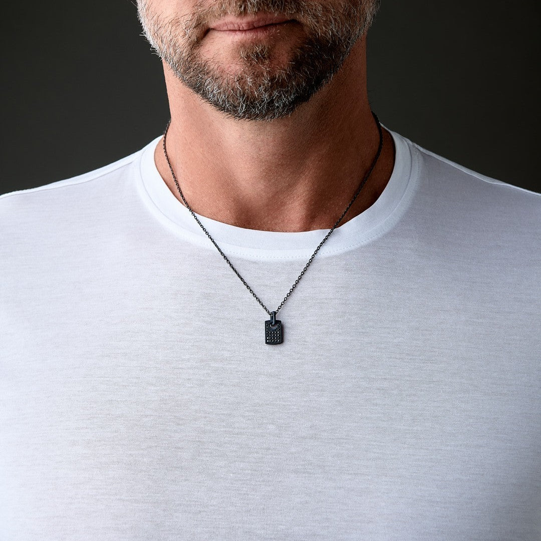 COLLANA TITANIO NERO CON TARGHETTA E DIAMANTI BLACK