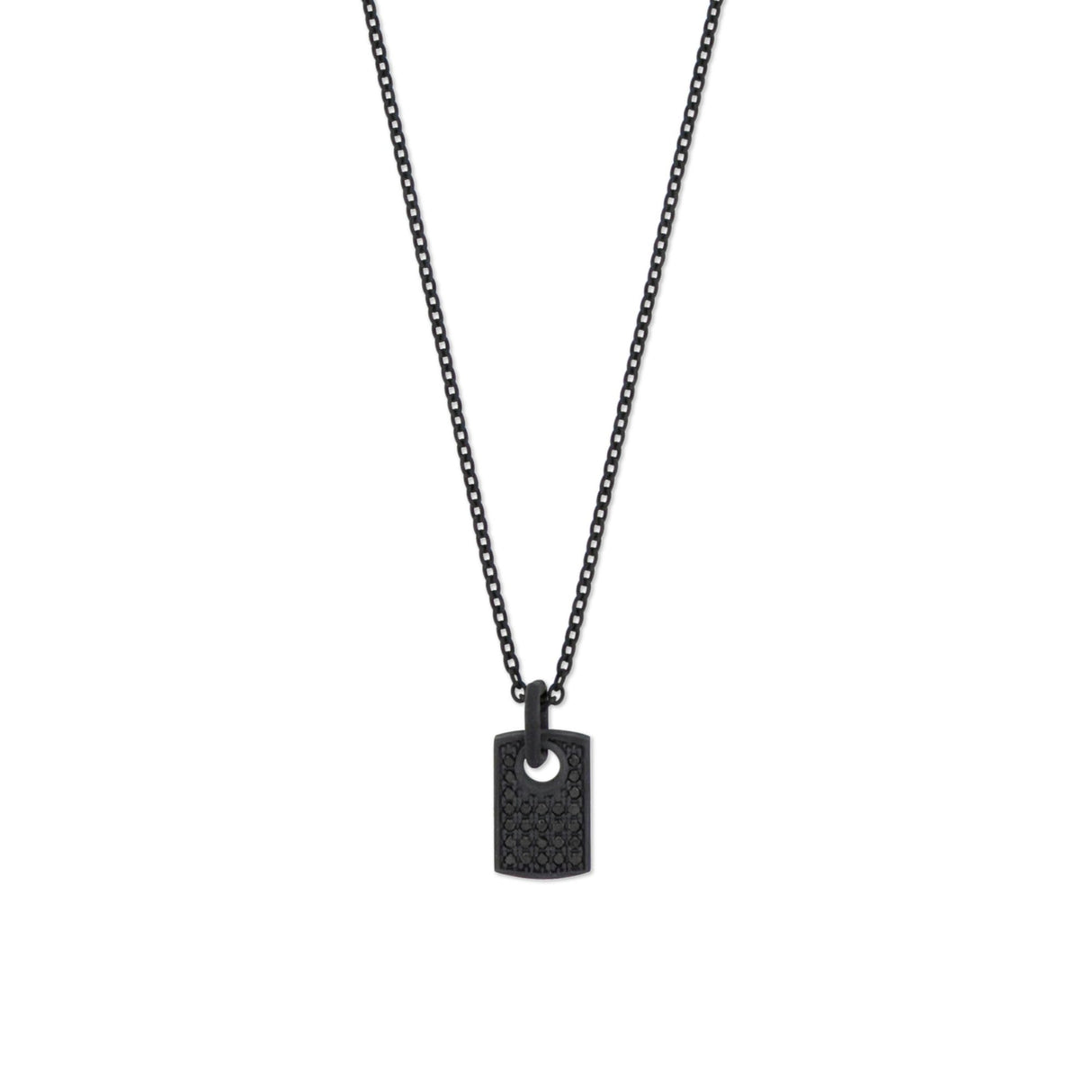 COLLANA TITANIO NERO CON TARGHETTA E DIAMANTI BLACK