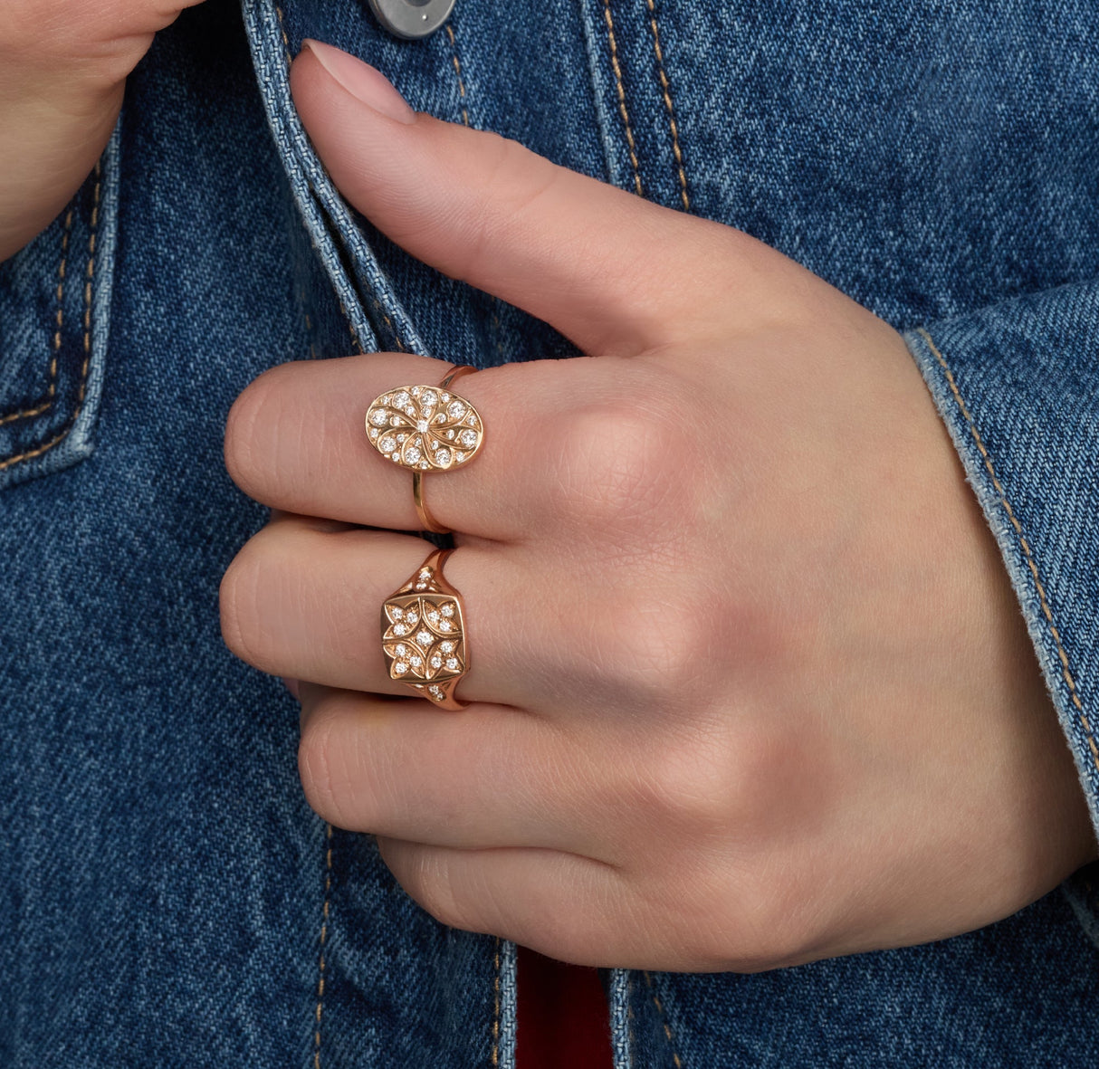 Anello Sigillo Quadrato Oro Rosa e Diamanti Gerbella