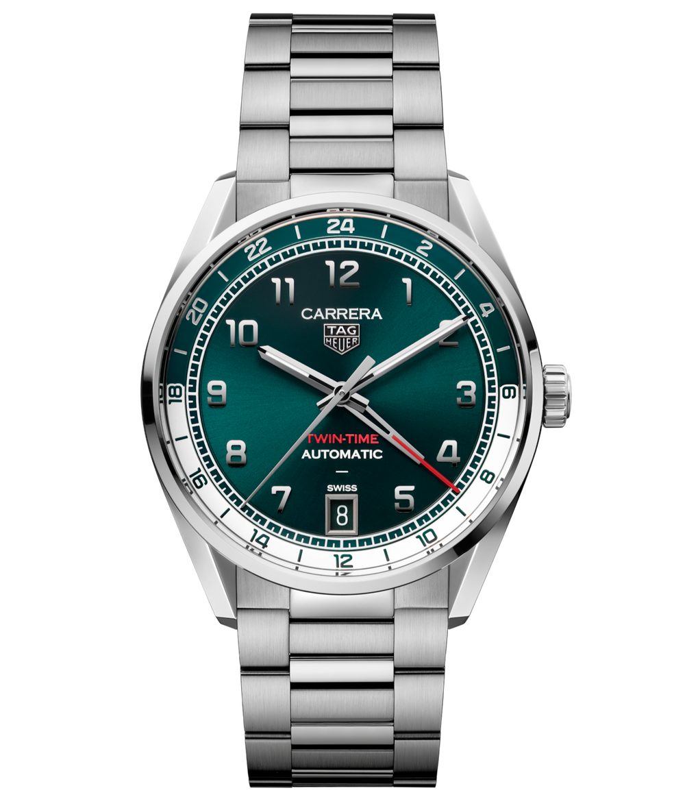 Carrera Automatico Date Twin-Time Verde 41 mm Acciaio