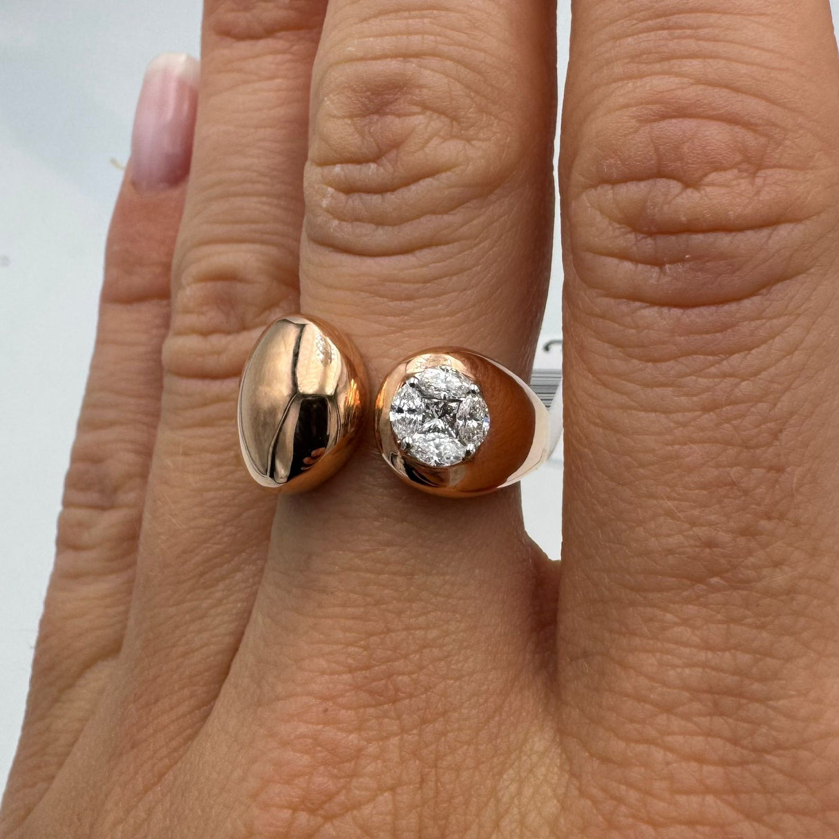 Anello con Diamanti Navette e Princess in Oro Rosa