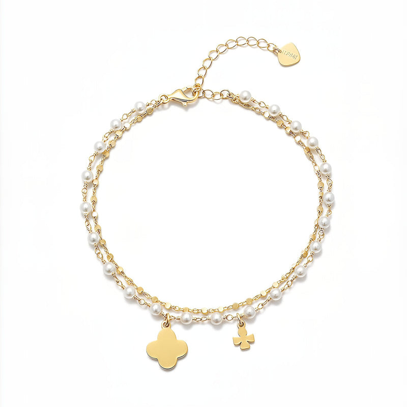 Bracciale 2 Fili con Quadrifoglio e Perle Vibes