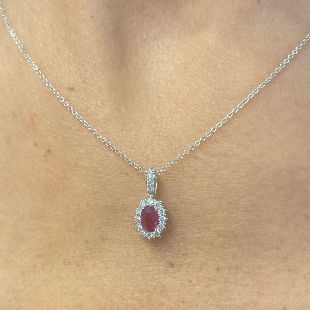 White Gold Choker with Oval Ruby and Diamonds