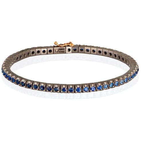Bracciale Tennis in Titanio Oro Rosa e Zaffiri Blu da 3 Punti
