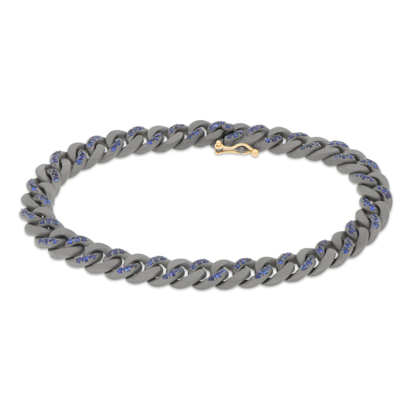 BRACCIALE GROUMETTE ALTERNATO IN TITANIO CON ZAFFIRI BLU E ORO 18 KT