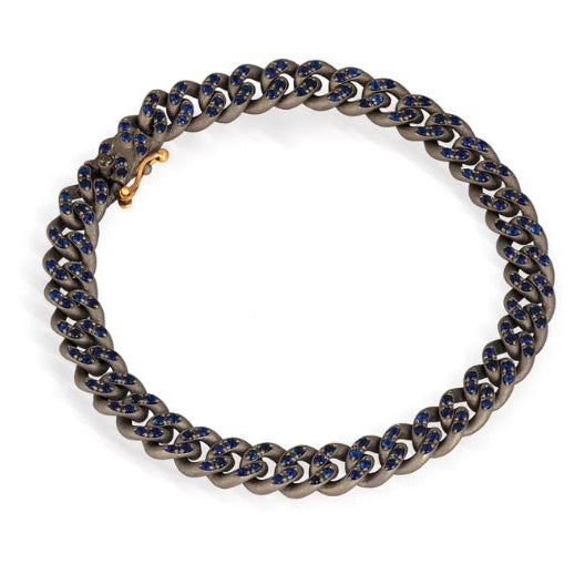 Bracciale Groumette Titanio Oro Rosa e Zaffiri Blu