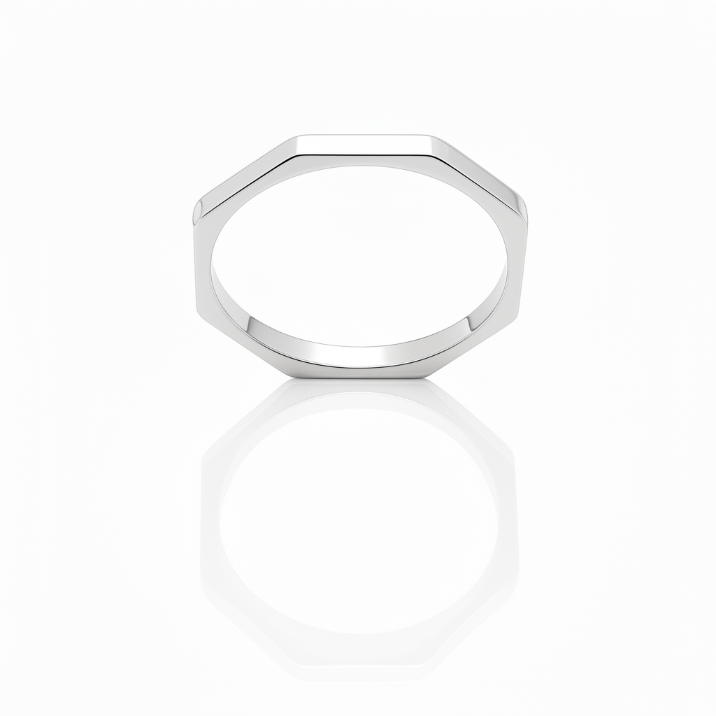 Anello ottagonale oro bianco liscio