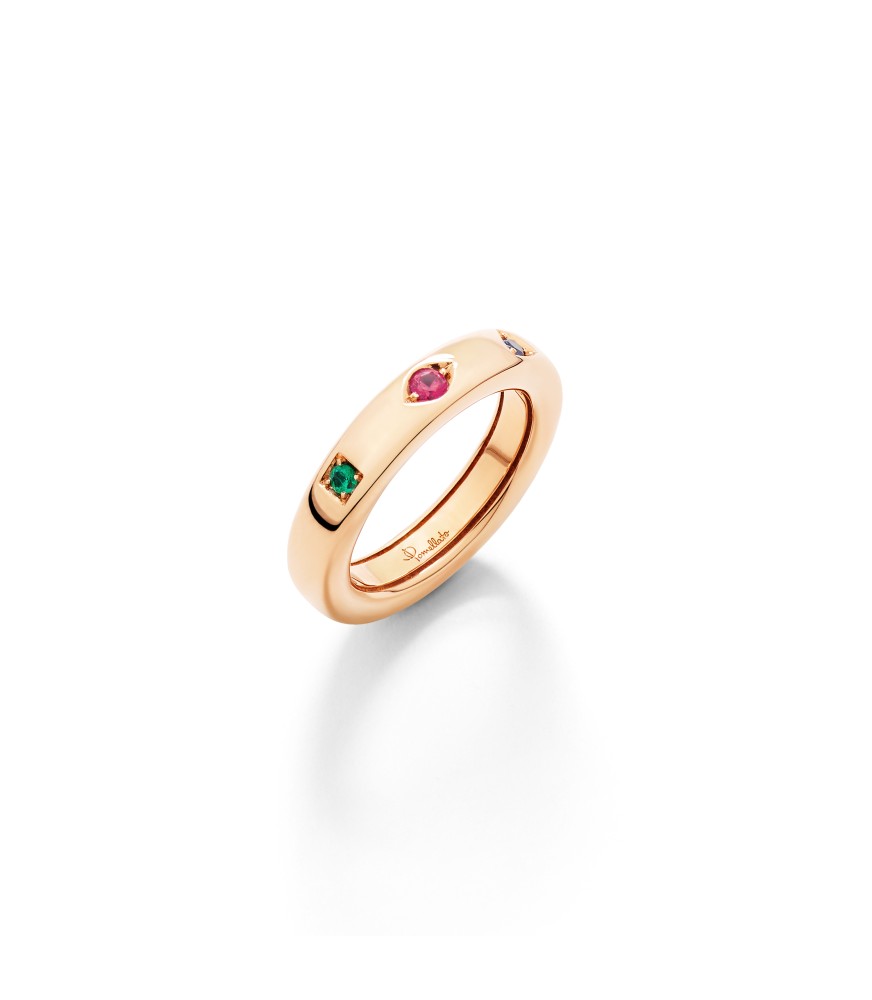 Anello Iconica Extra Slim Oro Rosa, Rubino, Zaffiro Blu e Smeraldo