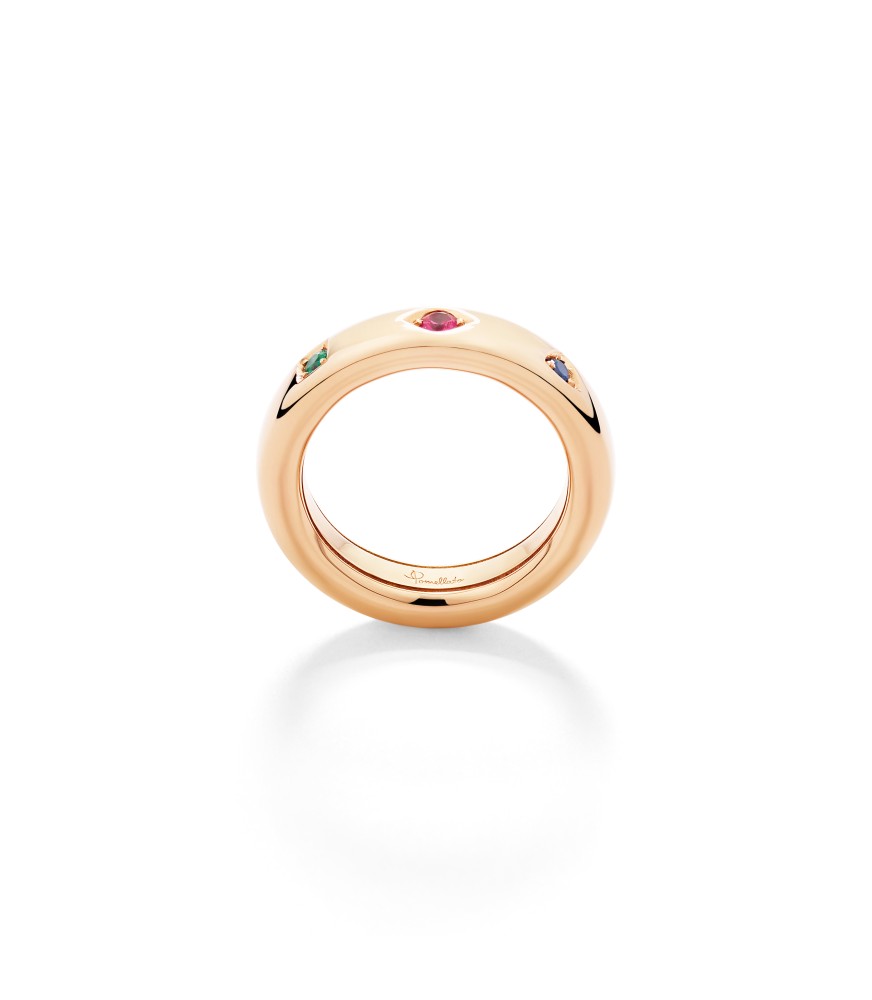 Anello Iconica Extra Slim Oro Rosa, Rubino, Zaffiro Blu e Smeraldo