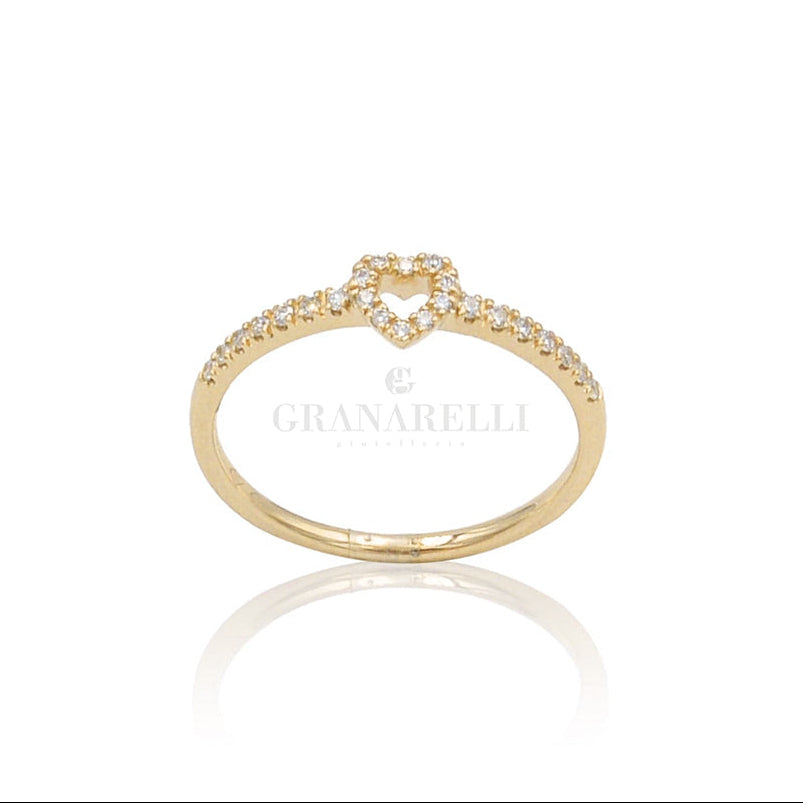 Anello cuore con diamanti in oro giallo