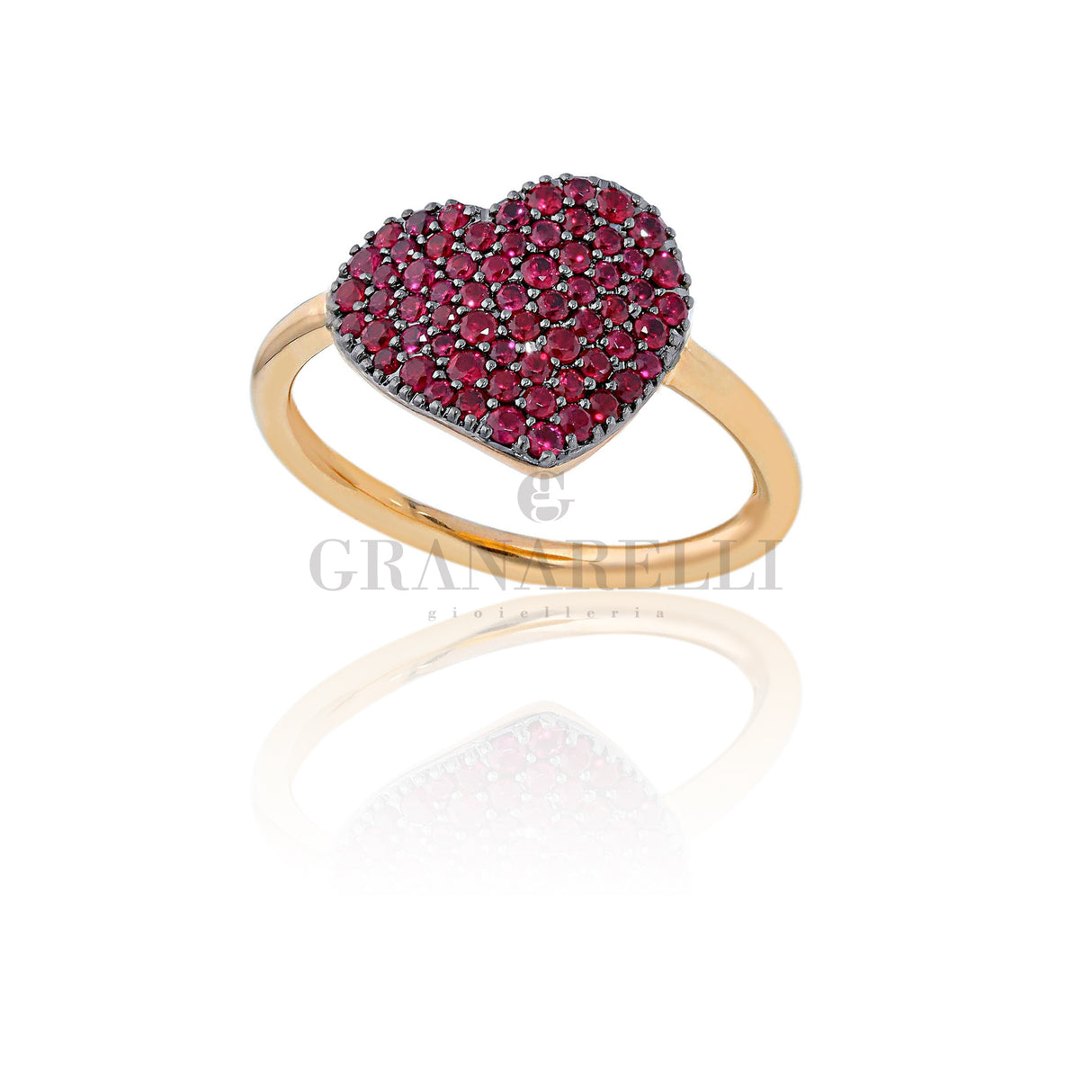 Anello Cuore con Rubini Oro Rosa