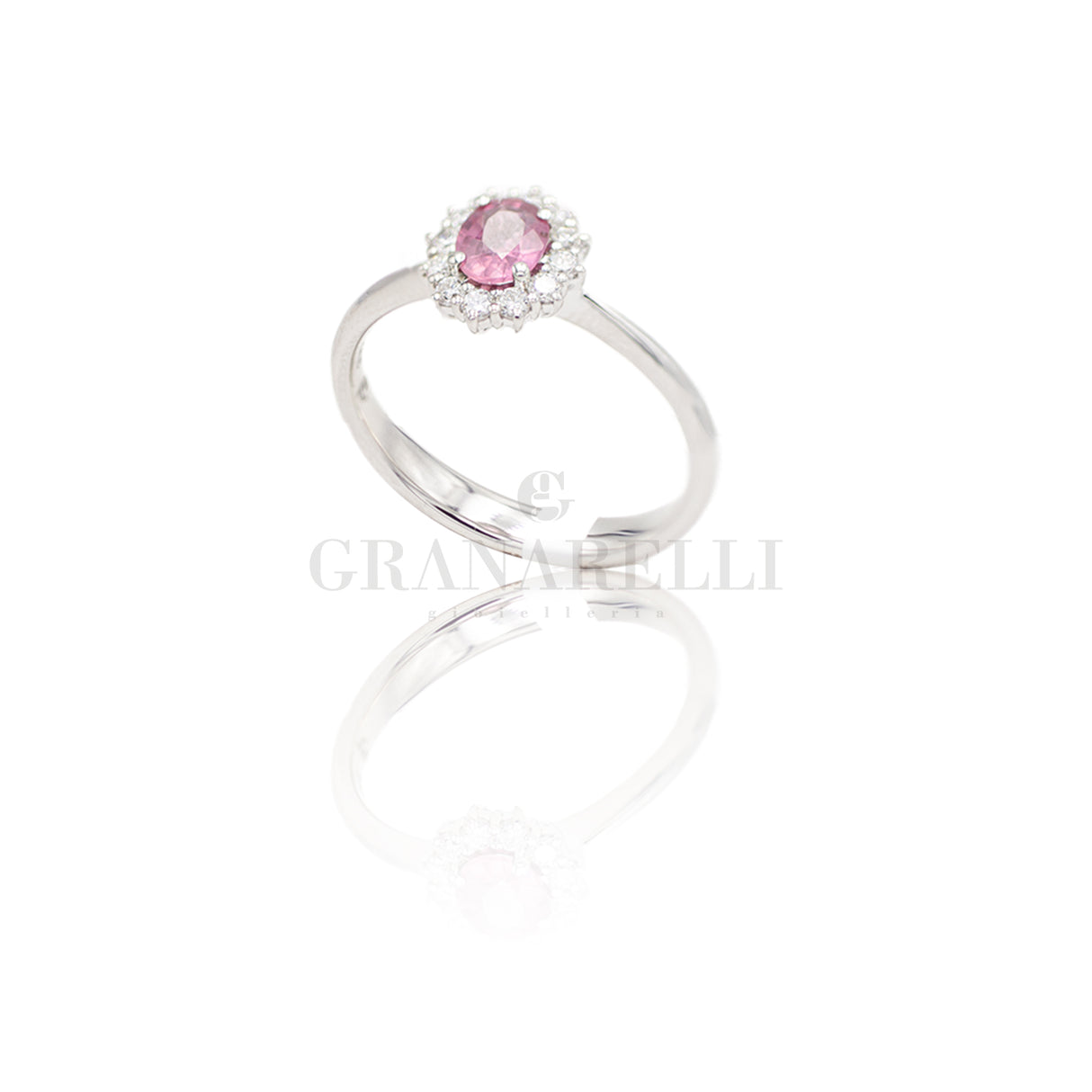 Anello con Zaffiro Rosa 0,45ct taglio Ovale e Diamanti