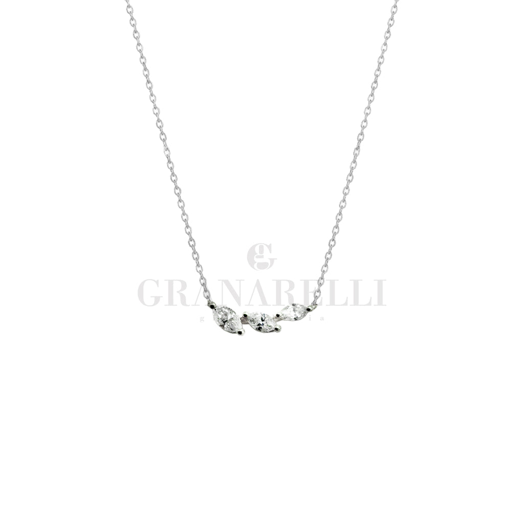 Girocollo 3 diamanti navette in oro bianco