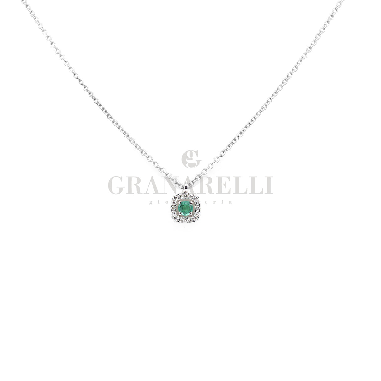 Girocollo Contornino Smeraldi e Diamanti in Oro Bianco