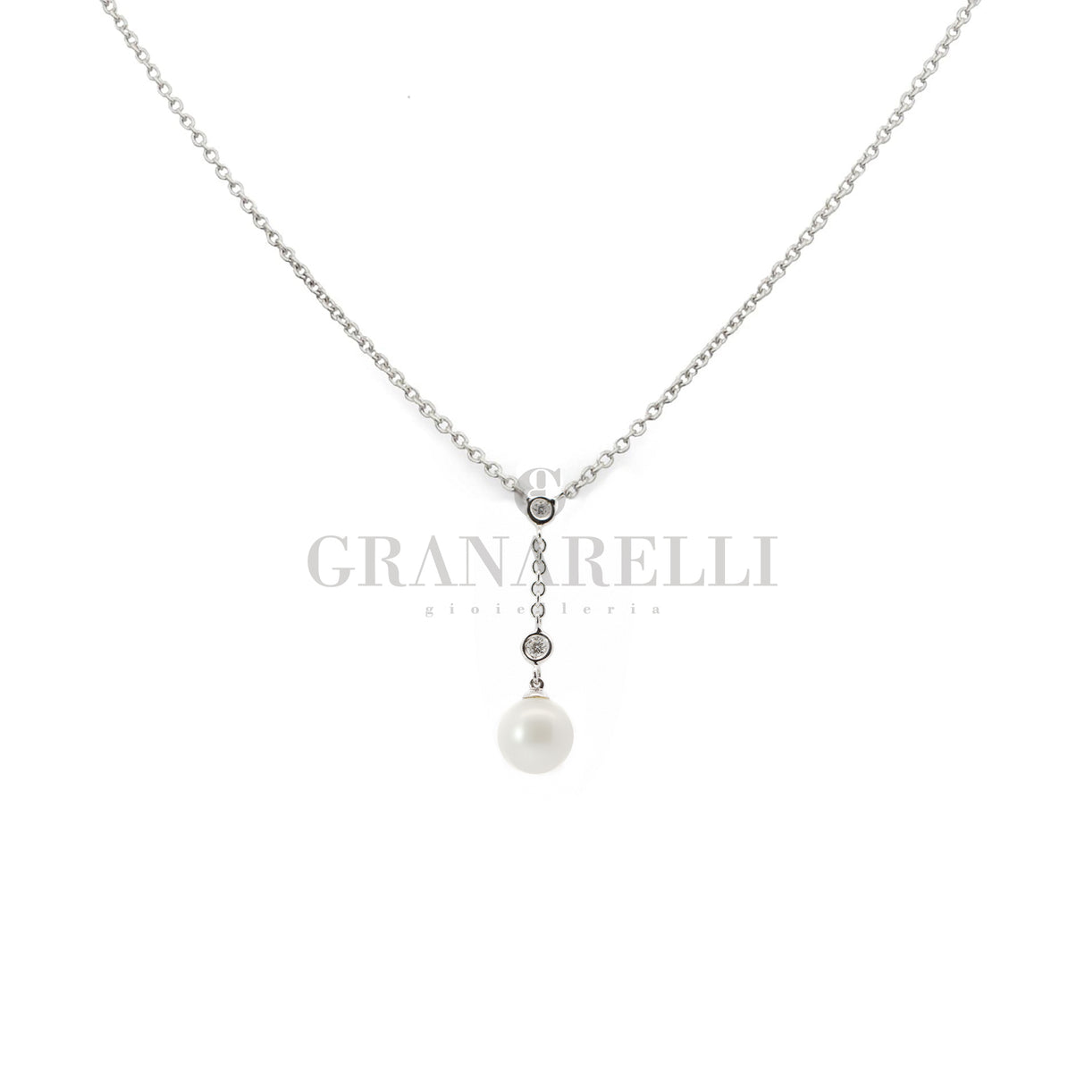Girocollo con Perla  Ø 10.5 e diamante in Oro Bianco