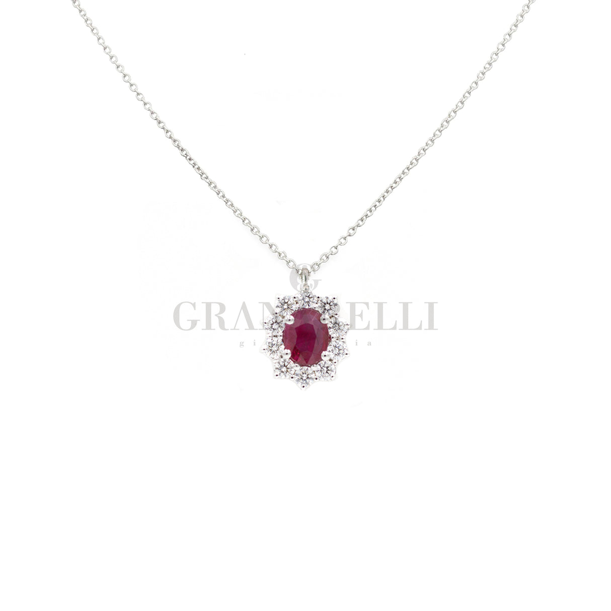 Girocollo Rubino 1,33kt e Diamanti in Oro Bianco