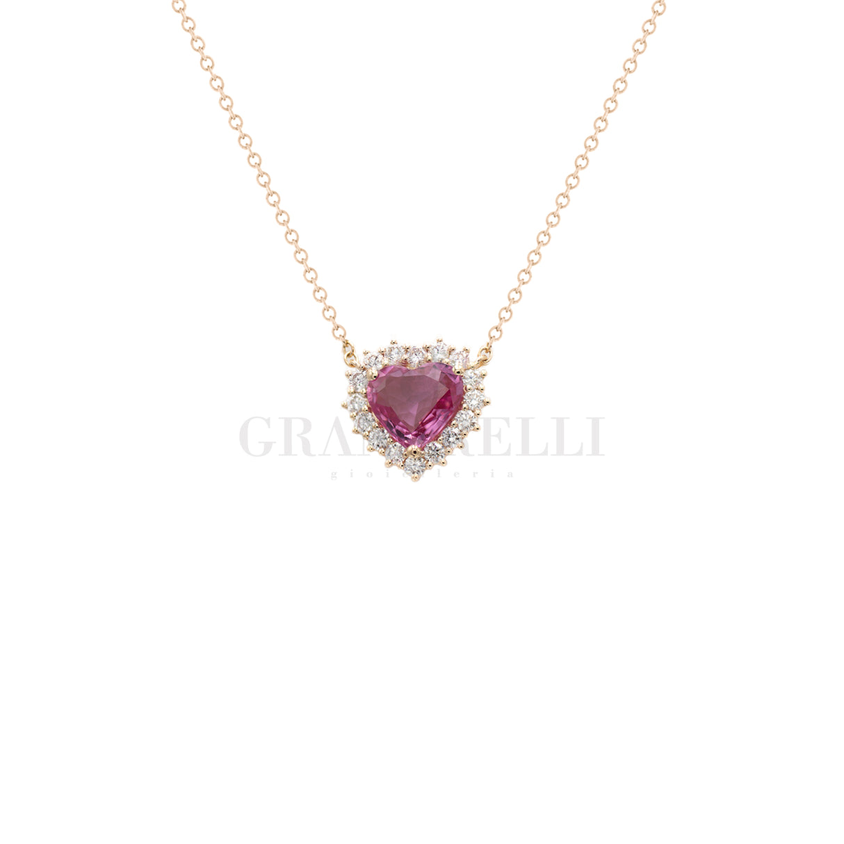 Girocollo Zaffiro Rosa taglio Cuore 1,71kt con diamanti in Oro Rosa