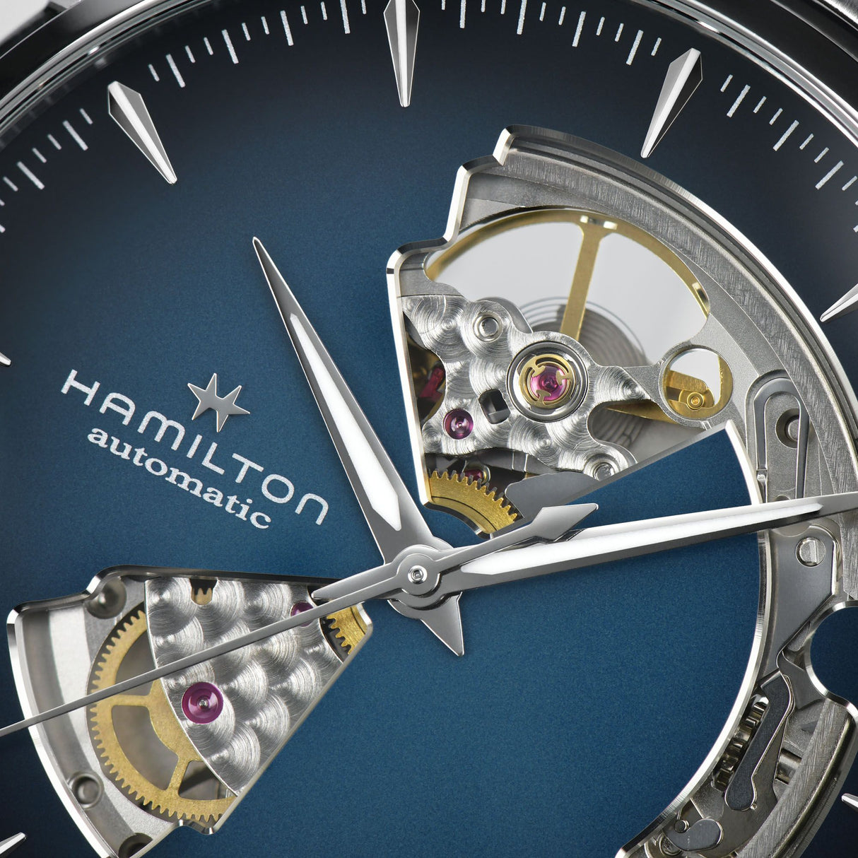 Jazzmaster Open Heart Automatico Acciaio Blu-Orologi-HAMILTON-Gioielleria Granarelli