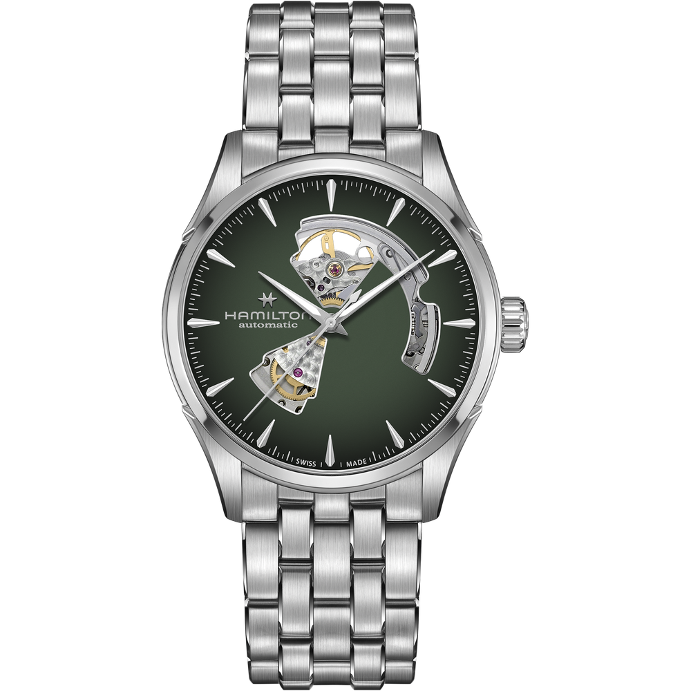 Jazzmaster Open Heart Verde Acciaio 42mm-Orologi-HAMILTON-Gioielleria Granarelli