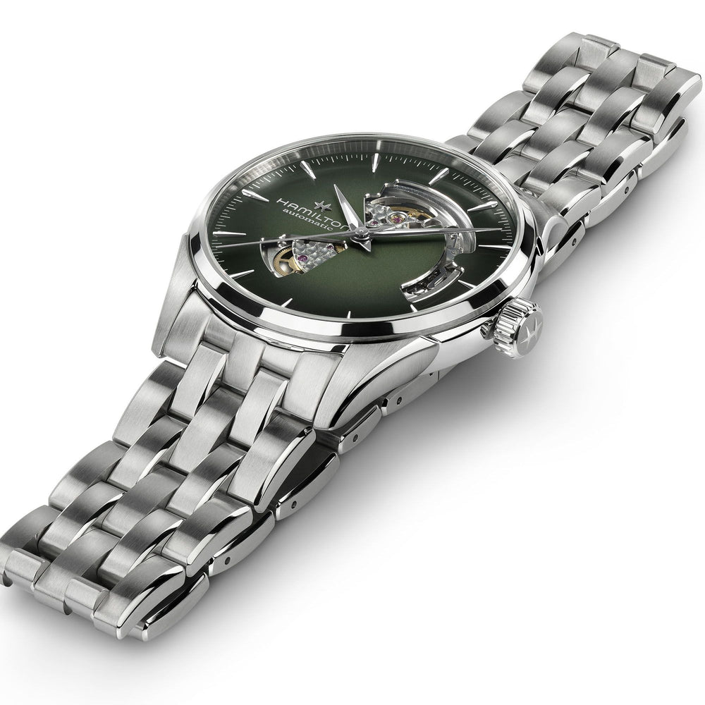 Jazzmaster Open Heart Verde Acciaio 42mm-Orologi-HAMILTON-Gioielleria Granarelli