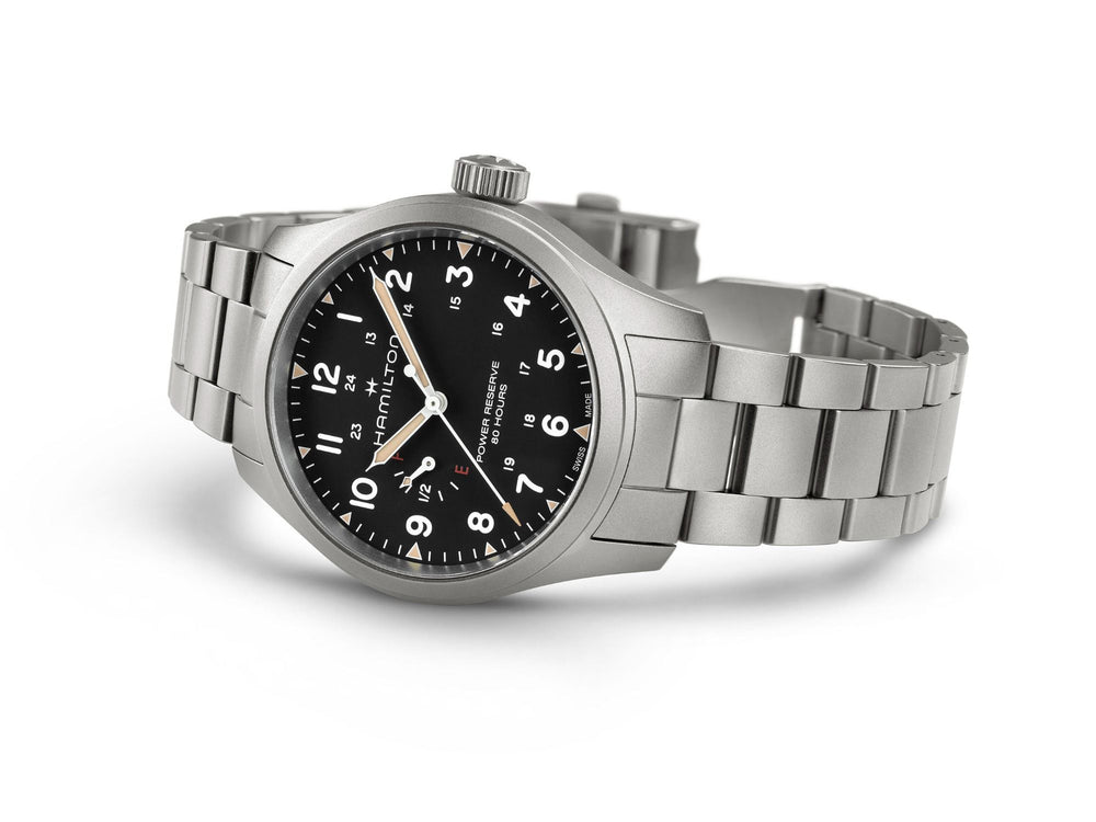 Khaki Field Mechanical Power Reserve Nero 40mm Acciaio