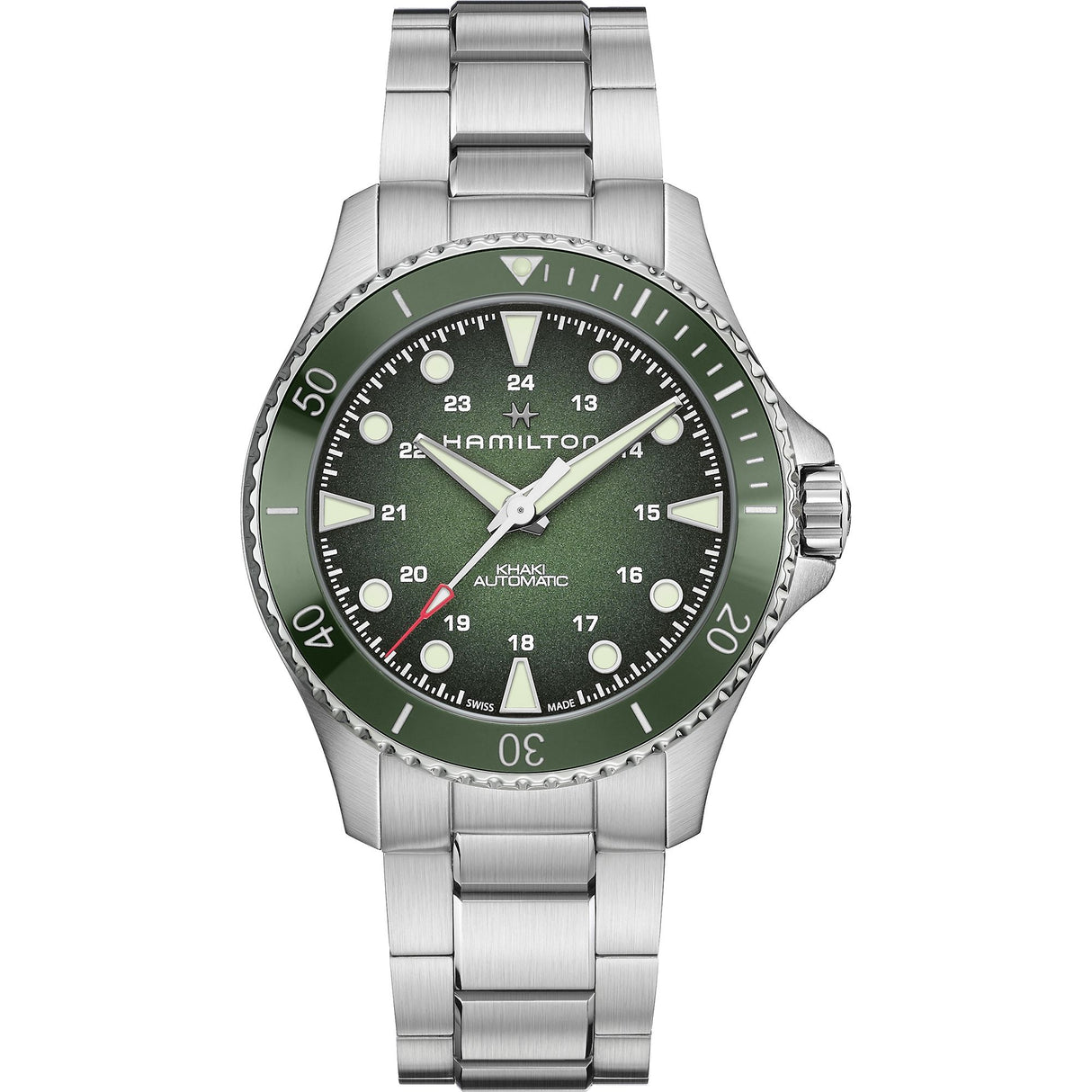 Khaki Navy Scuba Automatico Verde Acciaio-Orologi-HAMILTON-Gioielleria Granarelli