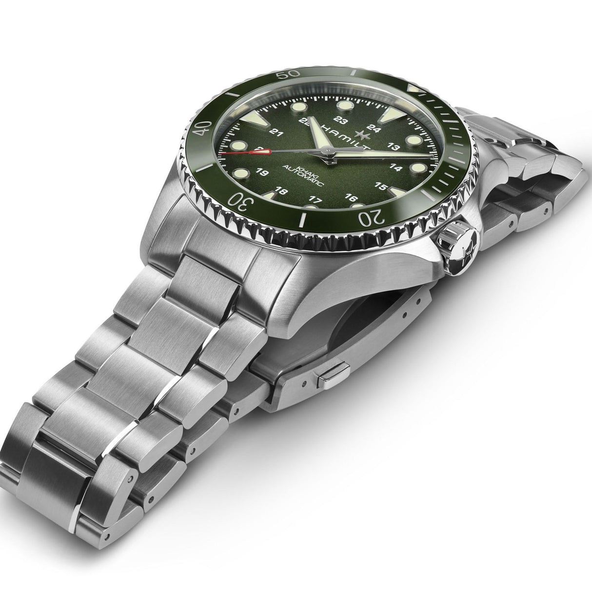 Khaki Navy Scuba Automatico Verde Acciaio-Orologi-HAMILTON-Gioielleria Granarelli