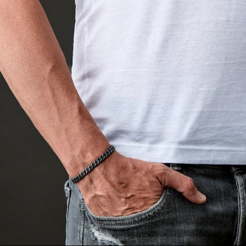 Bracciale Groumette Titanio Nero Oro Rosa e Diamanti Neri