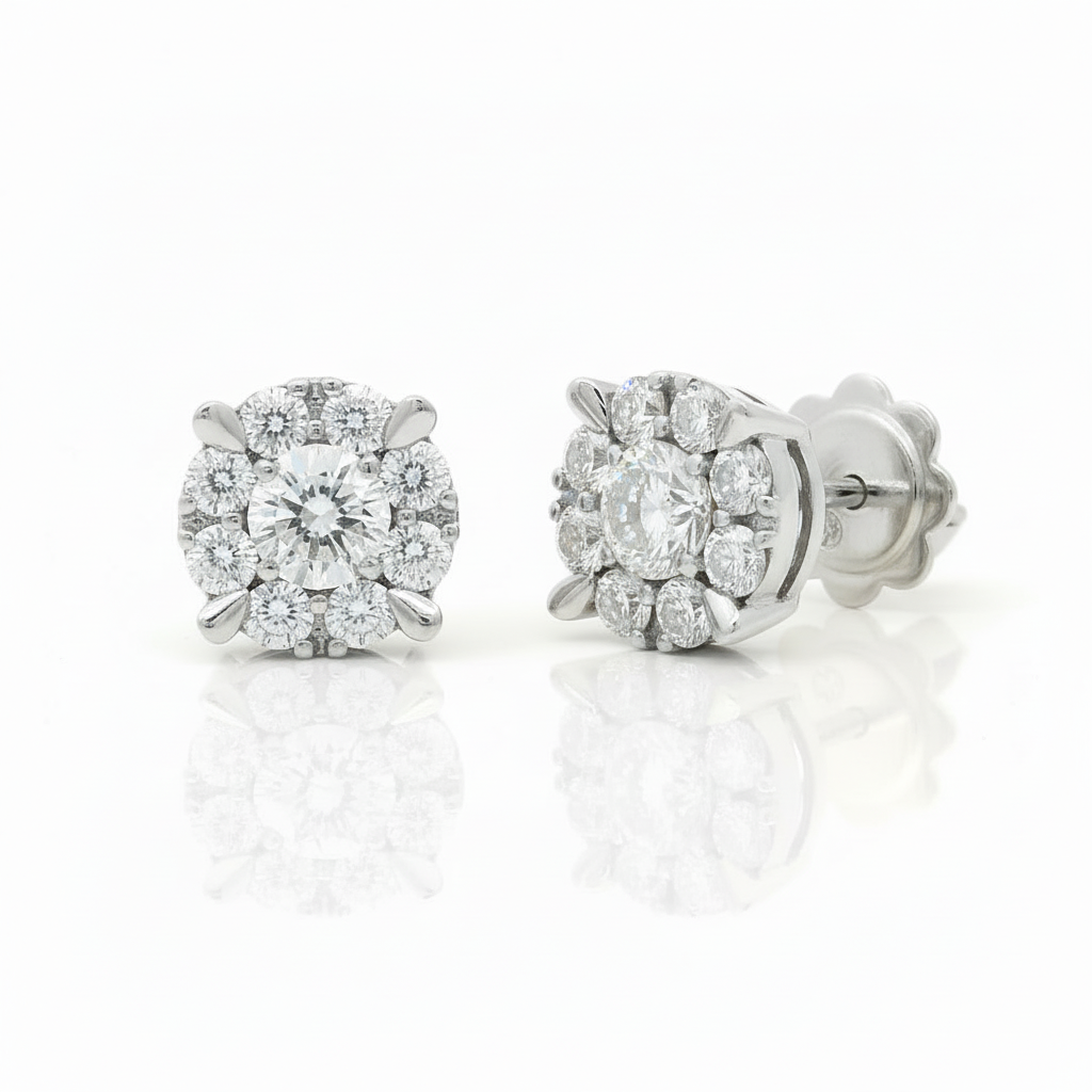 Orecchini cluster oro bianco vista mista