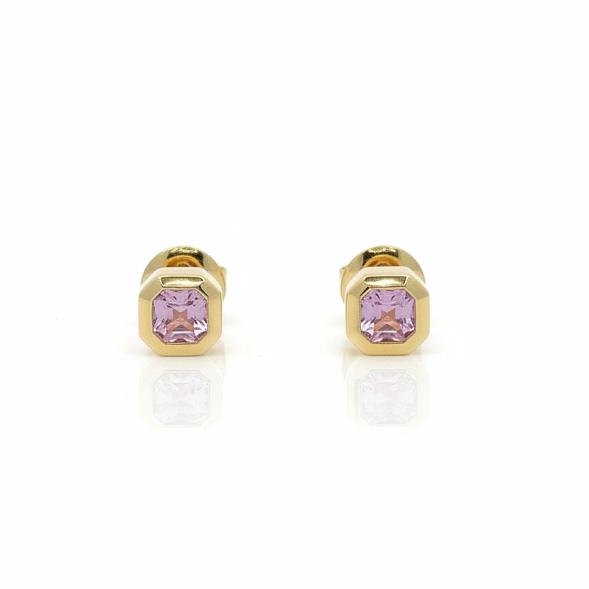 Orecchini a Lobo Oro Giallo 18kt con Zaffiri Rosa Taglio Radiant