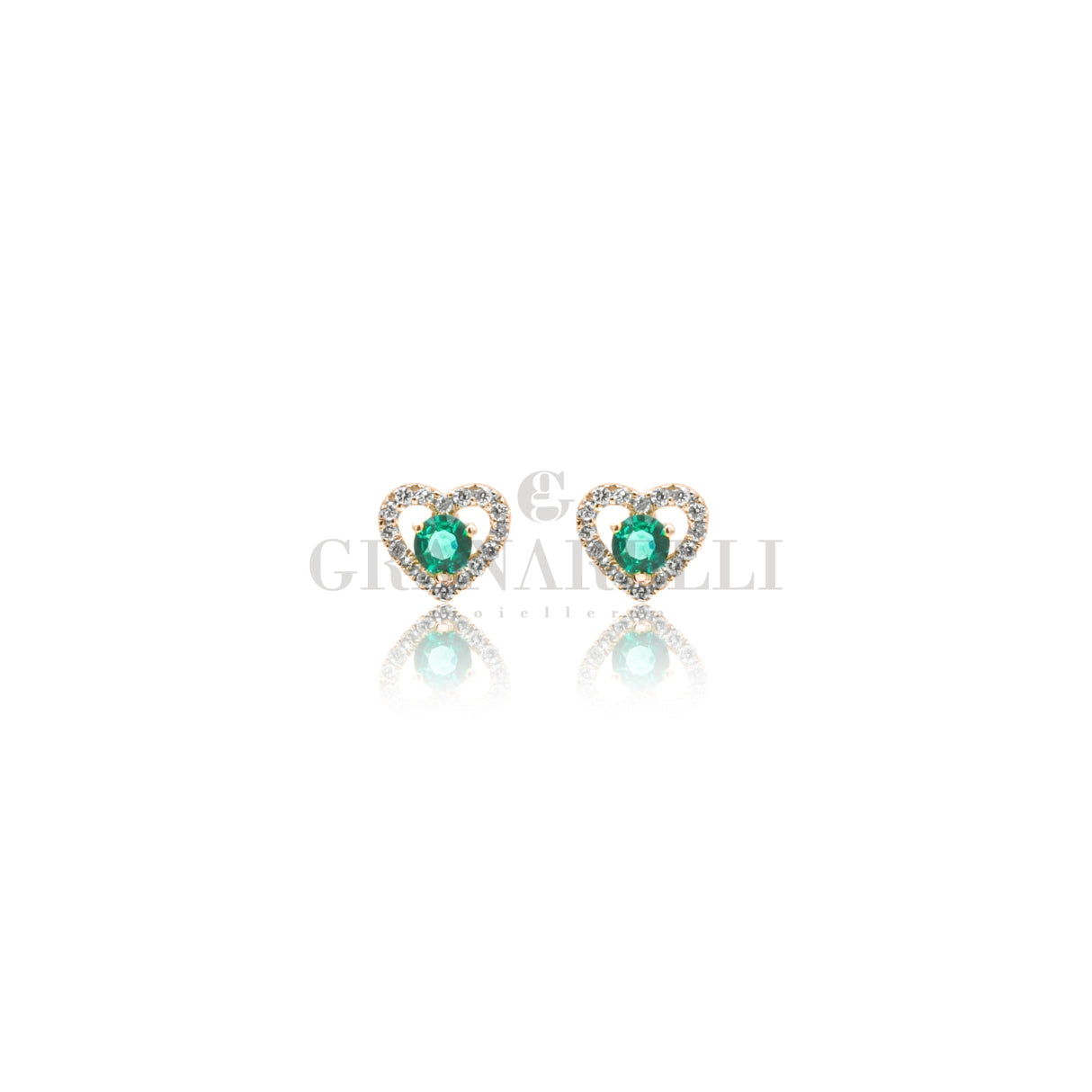 Emerald heart earrings and yellow gold diamonds