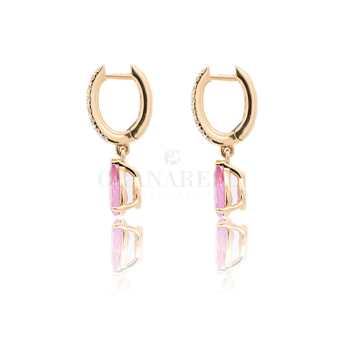 Boucles d'oreilles fleurs de diamants et saphirs roses