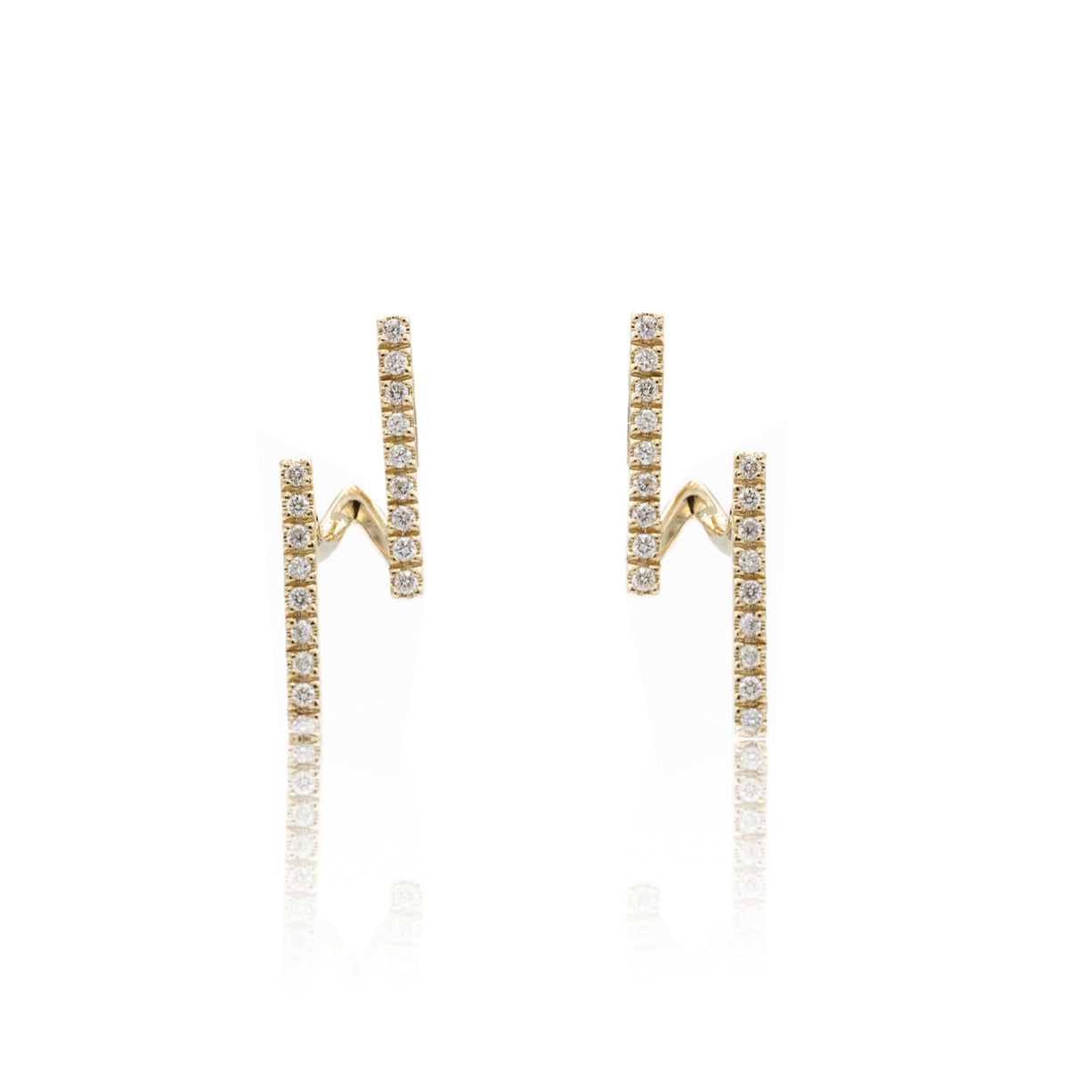 Double yellow gold diamond bar earrings