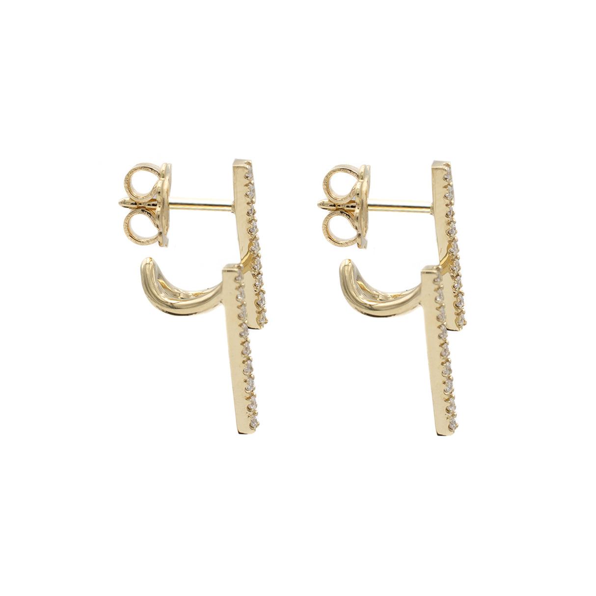 Double yellow gold diamond bar earrings