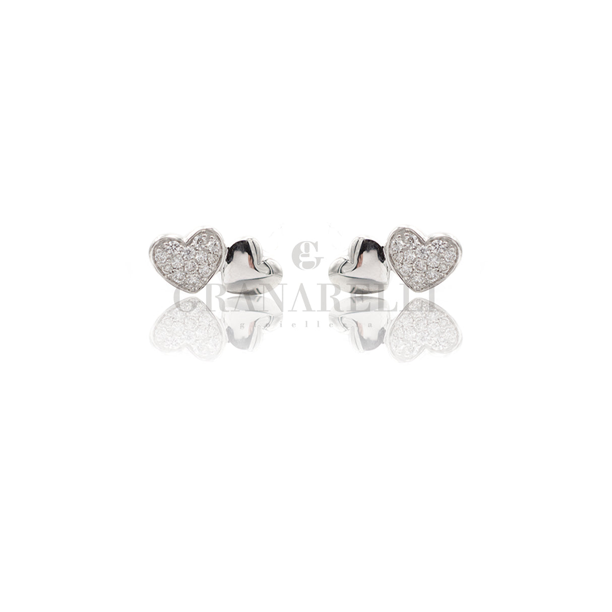 Earrings 2 lucid hearts and white gold pavè